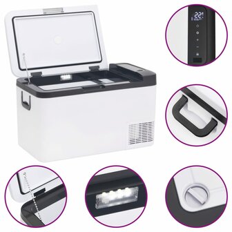 Koelbox met handvat en adapter 25 L PP &amp; PE zwart en wit