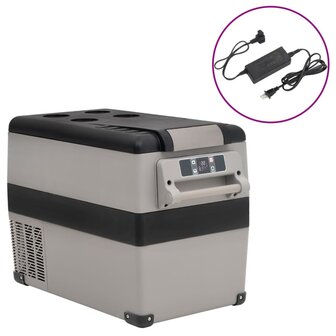 Koelbox met handvat en adapter 35 L PP &amp; PE zwart en grijs