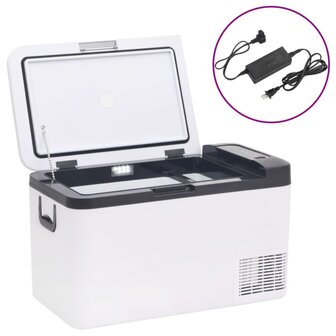 Koelbox met handvat en adapter 18 L PP &amp; PE zwart en wit