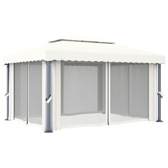 Prieel met gordijn 4x3 m aluminium cr&egrave;mewit