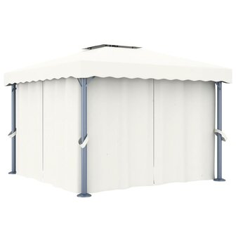 Prieel met gordijn 3x3 m aluminium cr&egrave;mewit