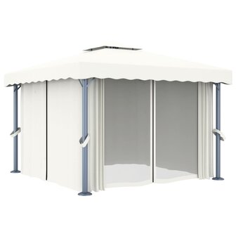Prieel met gordijn 3x3 m aluminium cr&egrave;mewit