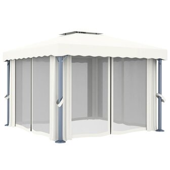 Prieel met gordijn 3x3 m aluminium cr&egrave;mewit
