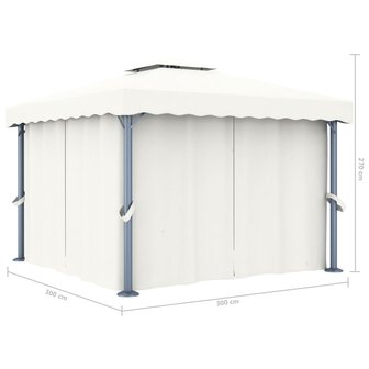 Prieel met gordijn 3x3 m aluminium cr&egrave;mewit