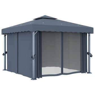 Prieel met gordijn 3x3 m aluminium antraciet