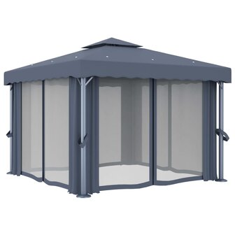 Prieel met gordijn 3x3 m aluminium antraciet