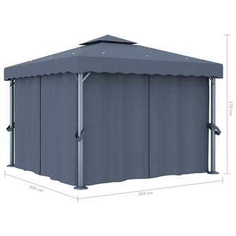 Prieel met gordijn 3x3 m aluminium antraciet