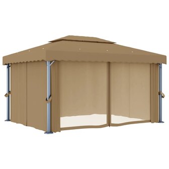 Prieel met gordijn 4x3 m aluminium taupe