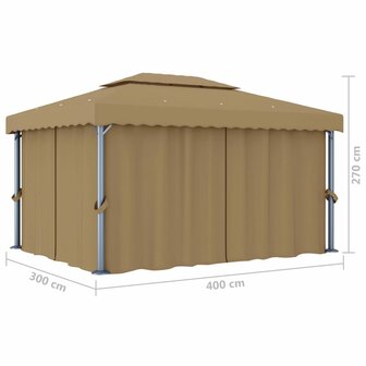 Prieel met gordijn 4x3 m aluminium taupe