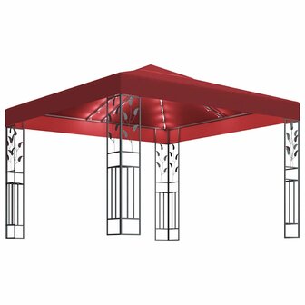 Prieel met LED-lichtslinger 3x3 m wijnrood