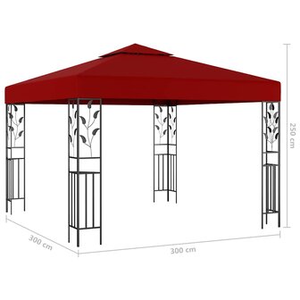 Prieel met LED-lichtslinger 3x3 m wijnrood