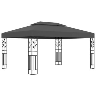 Prieel met dubbel dak en LED-lichtslinger 3x4 m antracietkleur