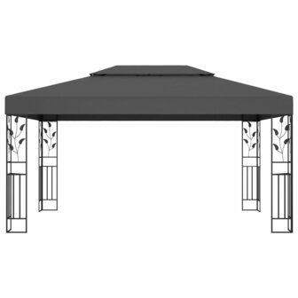 Prieel met dubbel dak en LED-lichtslinger 3x4 m antracietkleur