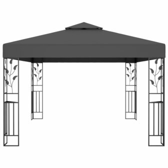 Prieel met dubbel dak en LED-lichtslinger 3x4 m antracietkleur