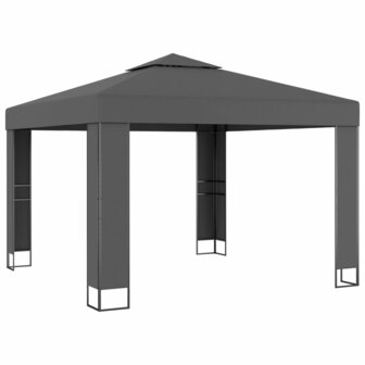 Prieel met dubbel dak en LED-lichtslinger 3x3 m antracietkleur