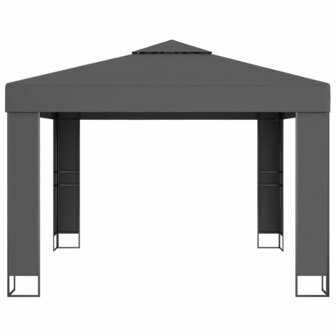 Prieel met dubbel dak en LED-lichtslinger 3x3 m antracietkleur