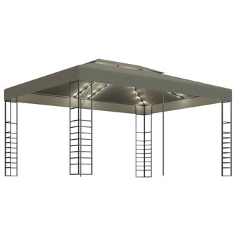 Prieel met LED-lichtslinger 3x4 m taupe