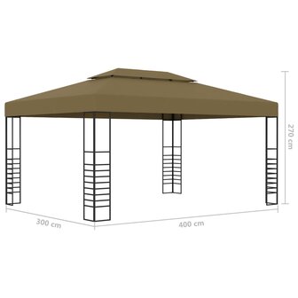 Prieel met LED-lichtslinger 3x4 m taupe