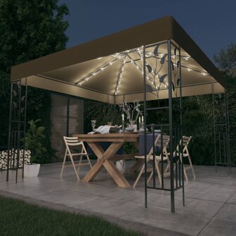 Prieel met LED-lichtslinger 3x3 m taupe