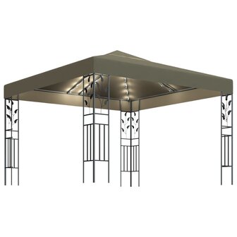 Prieel met LED-lichtslinger 3x3 m taupe