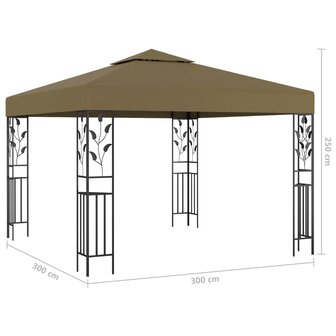 Prieel met LED-lichtslinger 3x3 m taupe