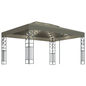 Prieel met dubbel dak en LED-lichtslinger 3x4 m taupe