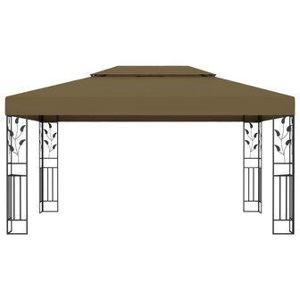 Prieel met dubbel dak en LED-lichtslinger 3x4 m taupe