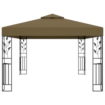 Prieel met dubbel dak en LED-lichtslinger 3x4 m taupe