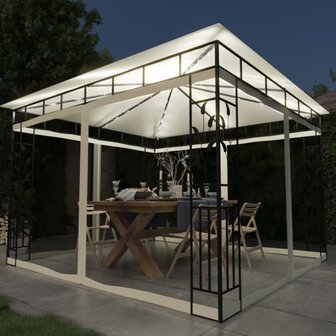 Prieel met klamboe LED-lichtslinger 180 g/m&sup2; 3x3x2,73 m cr&egrave;me