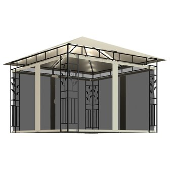 Prieel met klamboe LED-lichtslinger 180 g/m&sup2; 3x3x2,73 m cr&egrave;me
