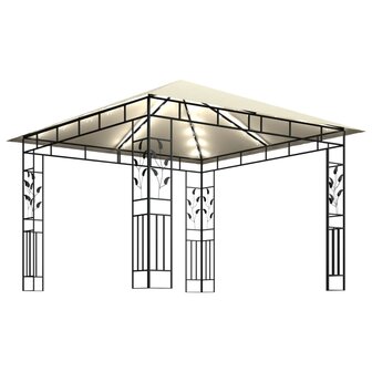 Prieel met klamboe LED-lichtslinger 180 g/m&sup2; 3x3x2,73 m cr&egrave;me