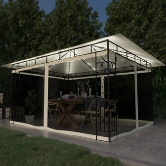 Prieel met klamboe LED-lichtslinger 180 g/m&sup2; 4x3x2,73 m cr&egrave;me