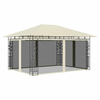 Prieel met klamboe LED-lichtslinger 180 g/m&sup2; 4x3x2,73 m cr&egrave;me