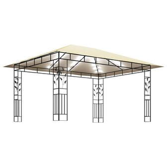 Prieel met klamboe LED-lichtslinger 180 g/m&sup2; 4x3x2,73 m cr&egrave;me