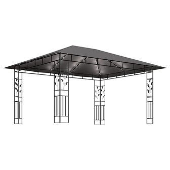 Prieel met klamboe LED-lichtslinger 4x3x2,73 m antracietkleurig