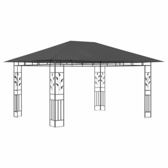 Prieel met klamboe LED-lichtslinger 4x3x2,73 m antracietkleurig