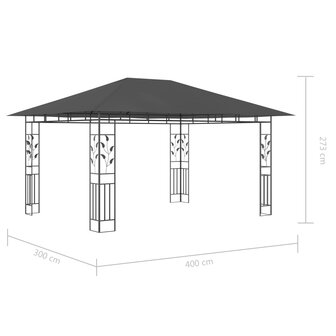 Prieel met klamboe LED-lichtslinger 4x3x2,73 m antracietkleurig