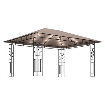 Prieel met klamboe LED-lichtslinger 180 g/m&sup2; 4x3x2,73 m taupe