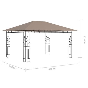 Prieel met klamboe LED-lichtslinger 180 g/m&sup2; 4x3x2,73 m taupe