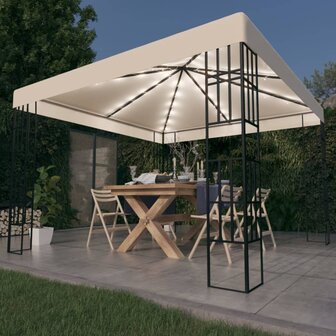Prieel met LED-lichtslinger 3x3 m cr&egrave;mekleurig