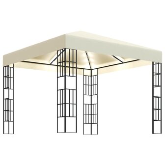 Prieel met LED-lichtslinger 3x3 m cr&egrave;mekleurig