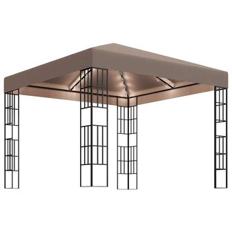 Prieel met LED-lichtslinger 3x3 m taupe