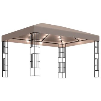 Prieel met LED-lichtslinger 4x3 m taupe