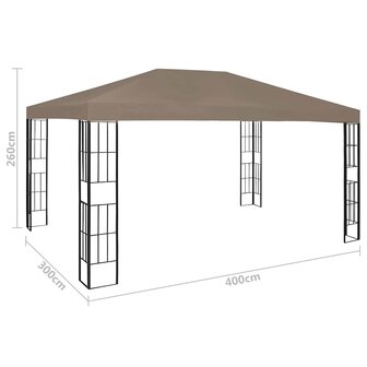 Prieel met LED-lichtslinger 4x3 m taupe