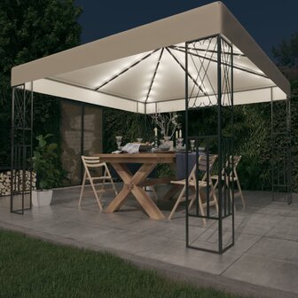 Prieel met LED-lichtslinger 3x3 m stof cr&egrave;mekleurig