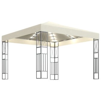 Prieel met LED-lichtslinger 3x3 m stof cr&egrave;mekleurig