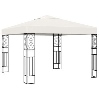 Prieel met LED-lichtslinger 3x3 m stof cr&egrave;mekleurig