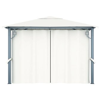 Prieel met gordijn en LED-lichtslinger 3x3 m aluminium cr&egrave;me