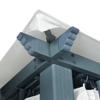 Prieel met gordijn en LED-lichtslinger 3x3 m aluminium cr&egrave;me