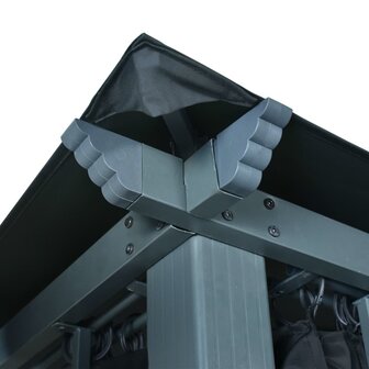 Prieel met gordijn LED-lichtslinger 3x3 m aluminium antraciet